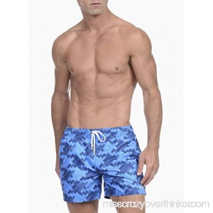 2XIST Men's Quick Dry Printed Low Rise Swim Short with Pockets Swimwear Estate Blue Geo Print B07D4VXHLC